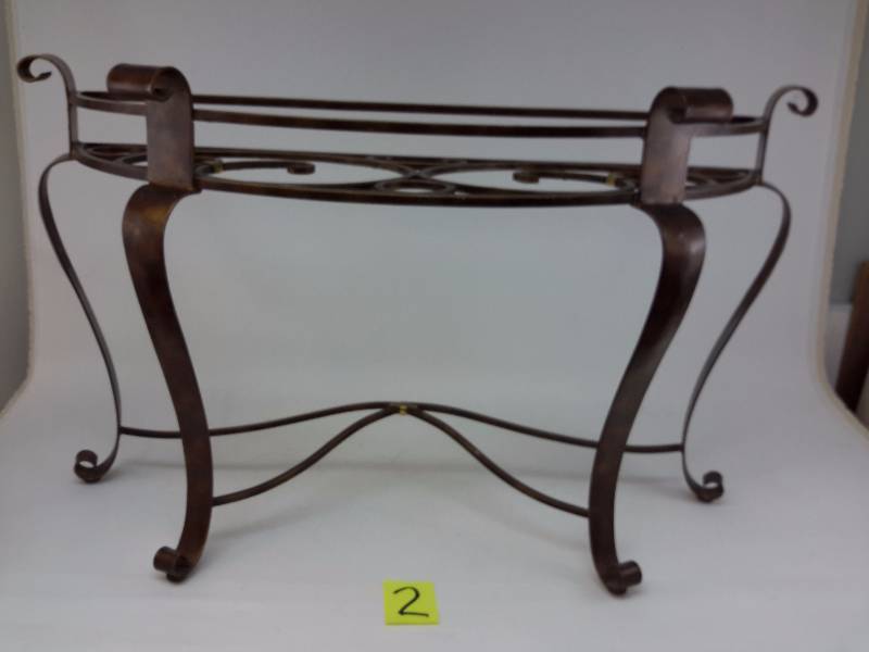 lot 2 image: 12 moon faux brassbronze heavy metal standglass top table.