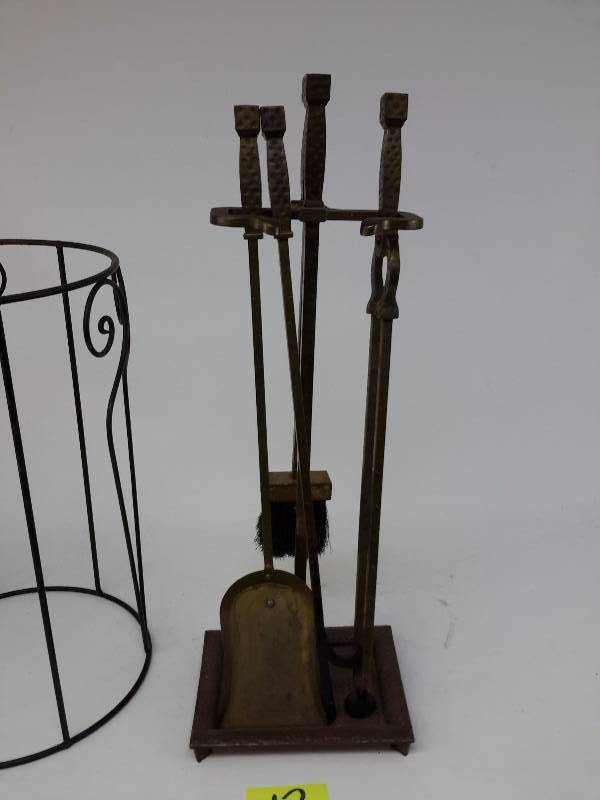 lot 13 image: Fireplace tools, black metal stand