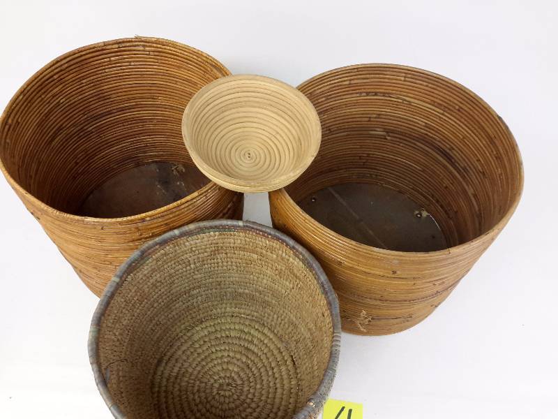 lot 4 image: 4, woven wood, grass material Baskets..