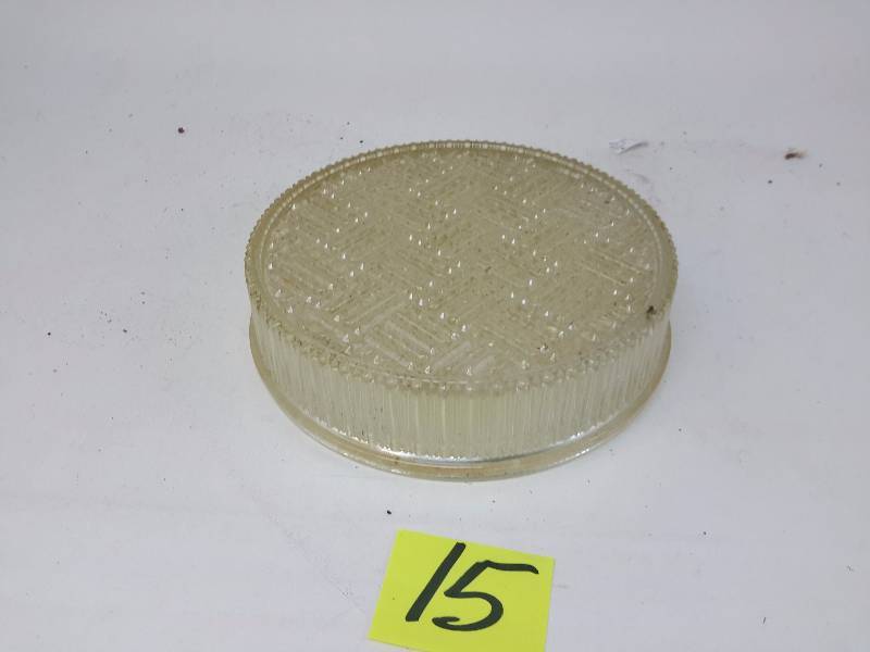 lot 15 image: Heavy Glass light fixture cover.. 12in x 3 12 in.