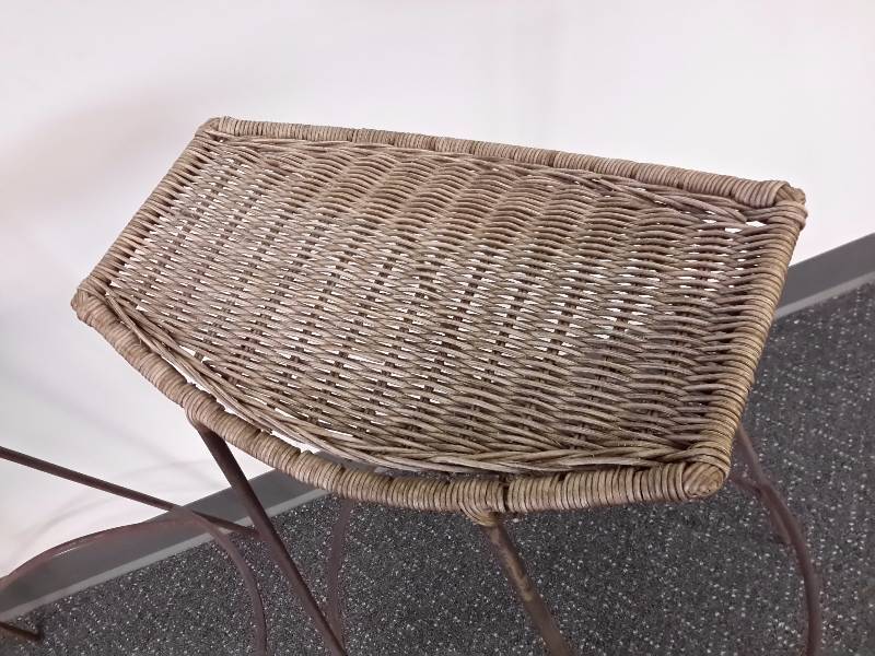 lot 6 image: 2, Vintage Industrial Woven wicker top Stools