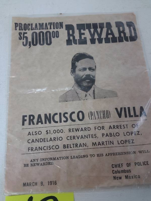lot 19 image: Francisco Villa WANTED poster