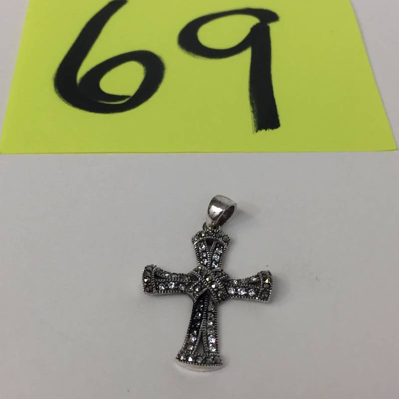 lot 69 image: Sterling & Marcasite Cross Pendant. 4.3g total wt.