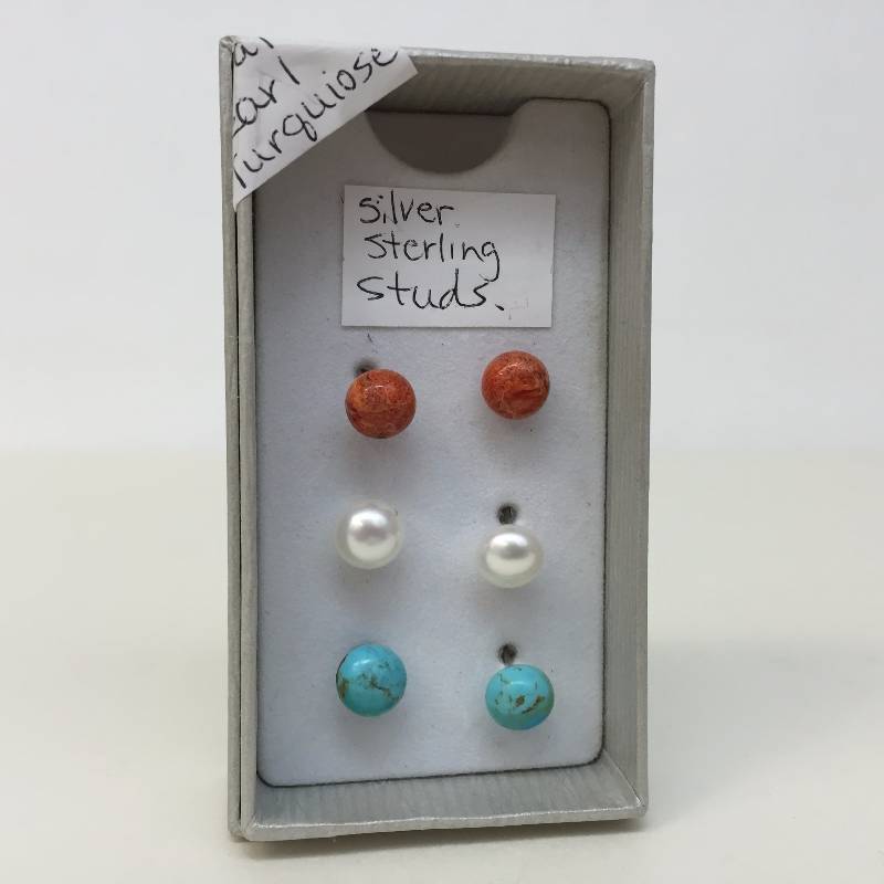 lot 81 image: 3 Pair Gemstone Earrings w Sterling Posts.