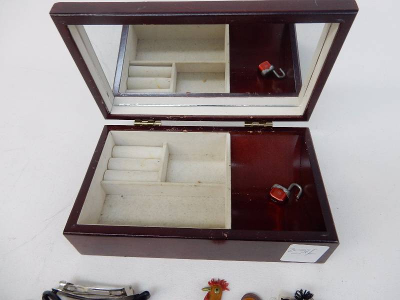 lot 67A image: Fancy Wood Box of Hair Jewelry Items & Fimo