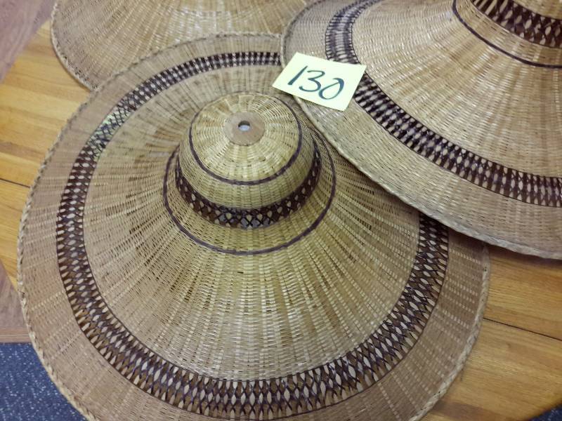 lot 130 image: 3 Woven Straw Hats.. Each about 24in Diameter