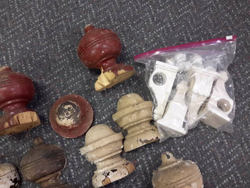 lot 138 image: Architectural Salvage.. Wood Sconses and knobs as shown