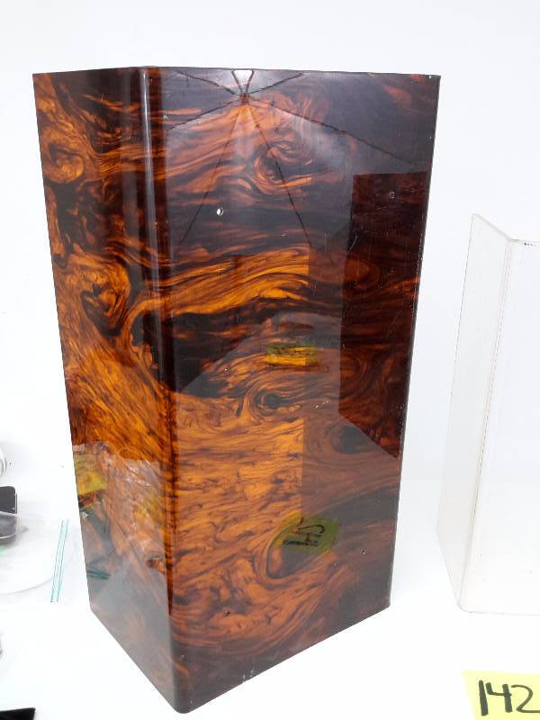 lot 142 image: 2 Amber Acrylic light covers.. Very Art Deco ish    Plus 1 clear acrylic cover.