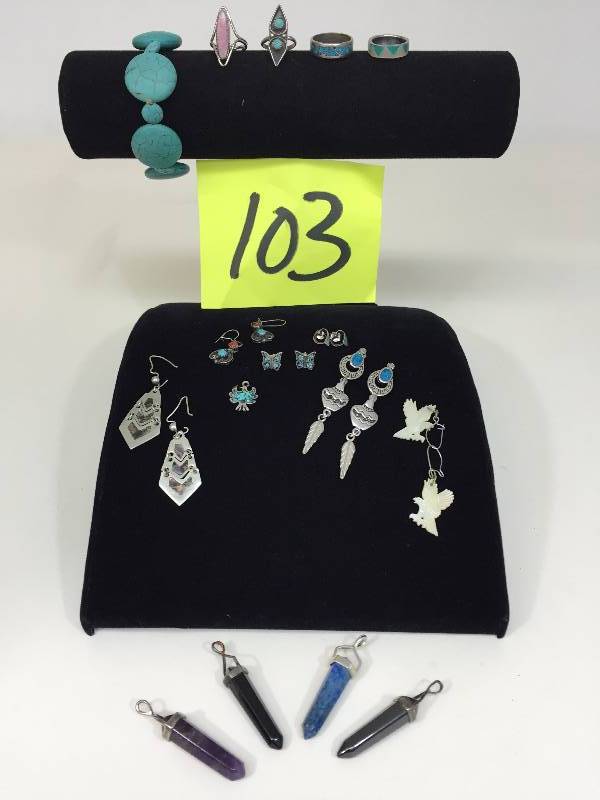 lot 103 image: Lot of 2 Silver Rings. Native Am & Oval Cab.