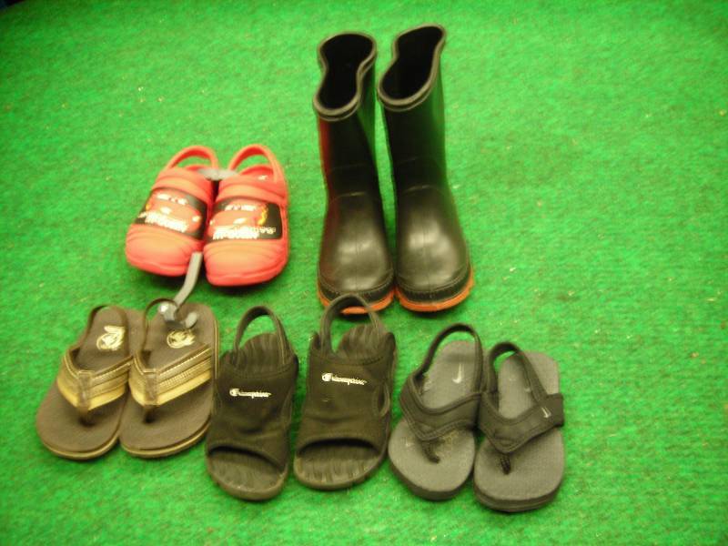 lot 11 image: 4-Pair Sandals, Crocs, 1-Pair Boots (size 8)