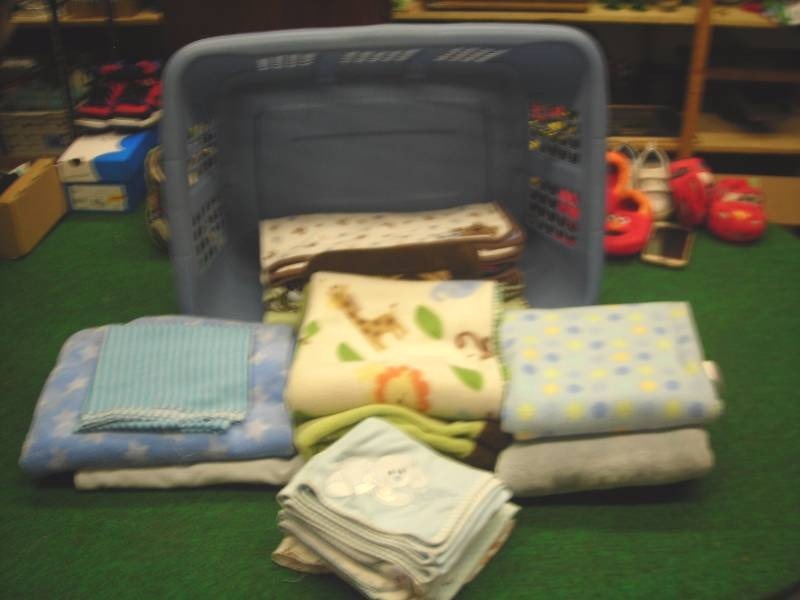 lot 33 image: Hamper Full Of Nice Baby Blankets