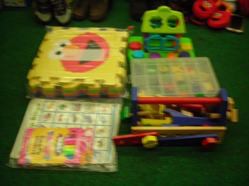lot 36 image: Shape Sorter, Foam Puzzle, Wood Tools, Letter Magnets
