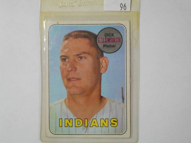 lot 96 image: 1969 Topps Baseball Card - Dick Ellsworth #605, Cleveland Indians - EX-MT