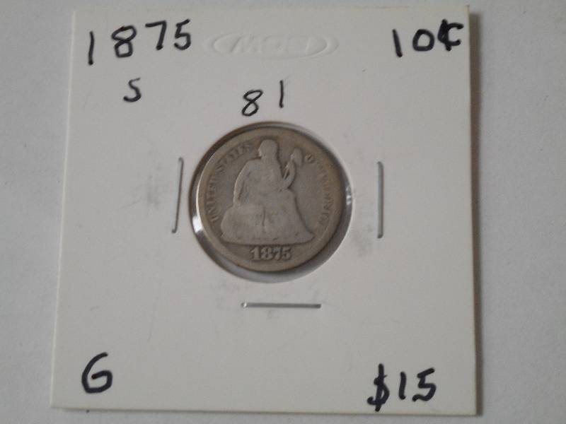 lot 120 image: 1875 S, Seated Liberty Silver Dime ...