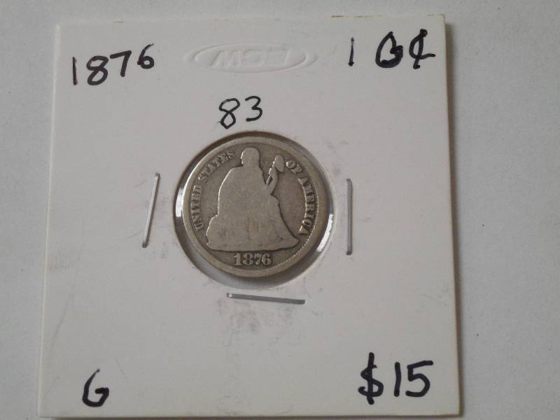 lot 122 image: 1876 P, Seated Liberty Silver Dime ...