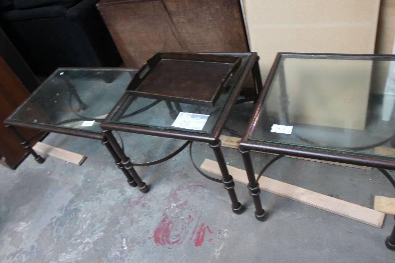 lot 29 image: Lot of (3) Glass Top End Tables