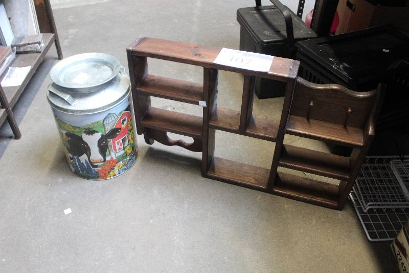 lot 107 image: Lot of (2) Decorative Wall Shelf, Milk Can