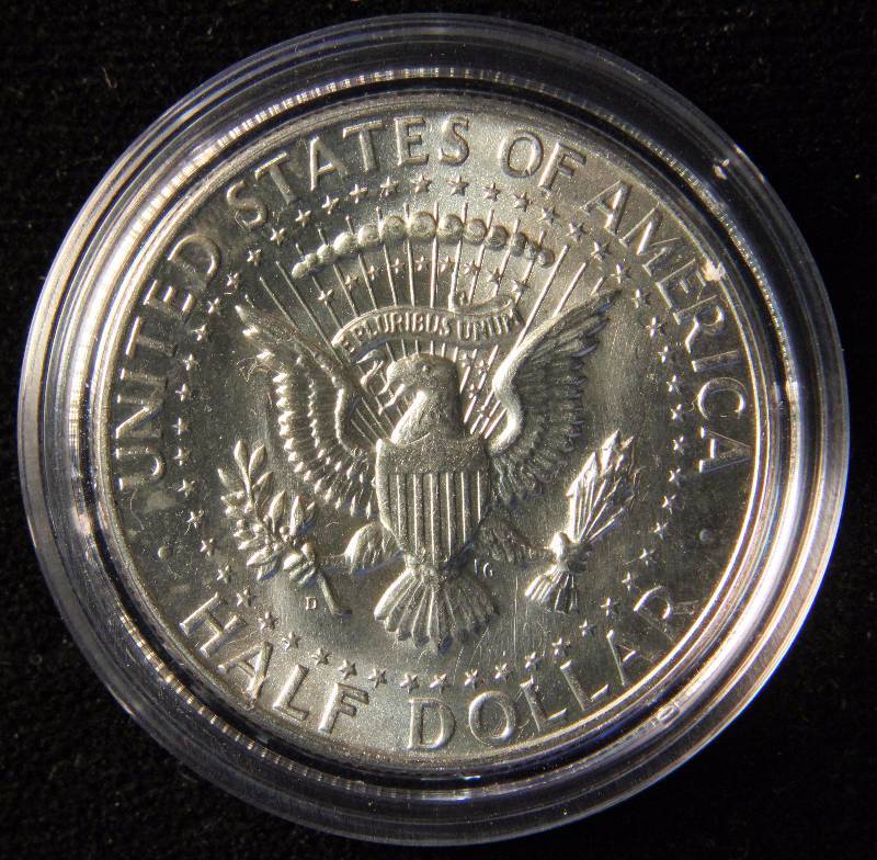 1964-D KENNEDY SILVER HALF DOLLAR UNC. IN AIRTITE HOLDER