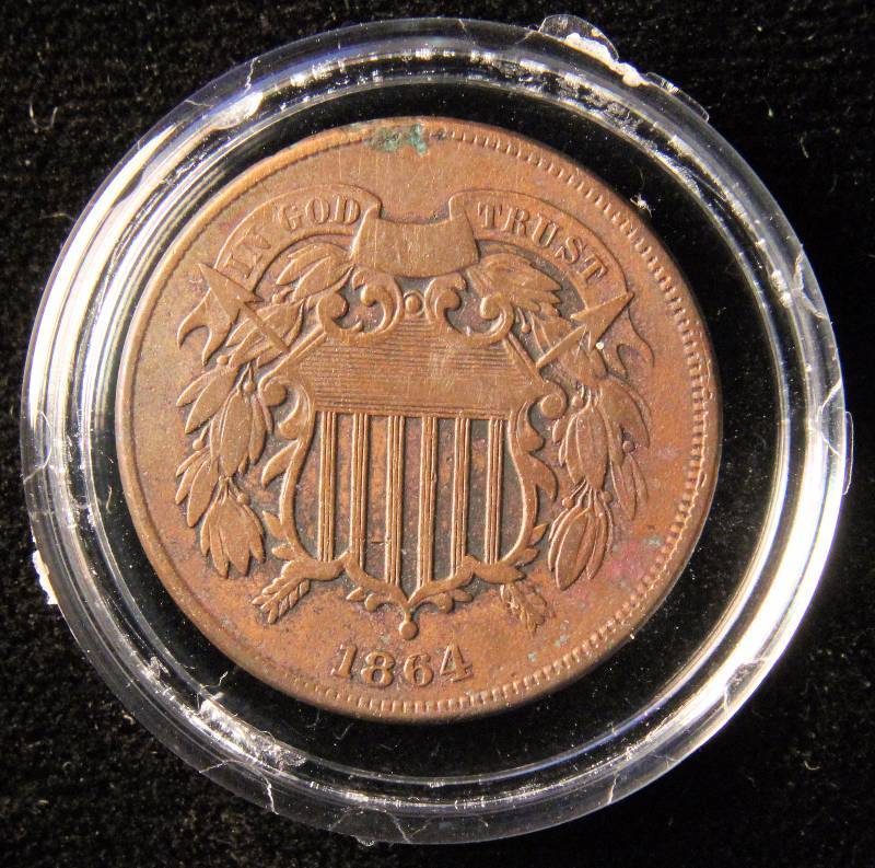 1864 US TWO CENT PIECE IN AIRTITE HOLDER