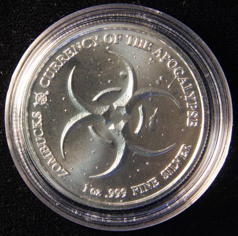 1 TROY OZ. .999 FINE SILVER ZOMBUCKS THE SAINT APOCALYPSE ROUND IN AIRTITE HOLDER