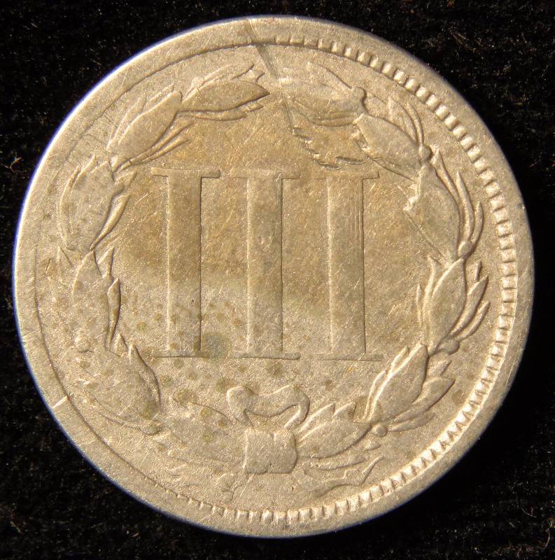 1867 US THREE CENT NICKEL FINE