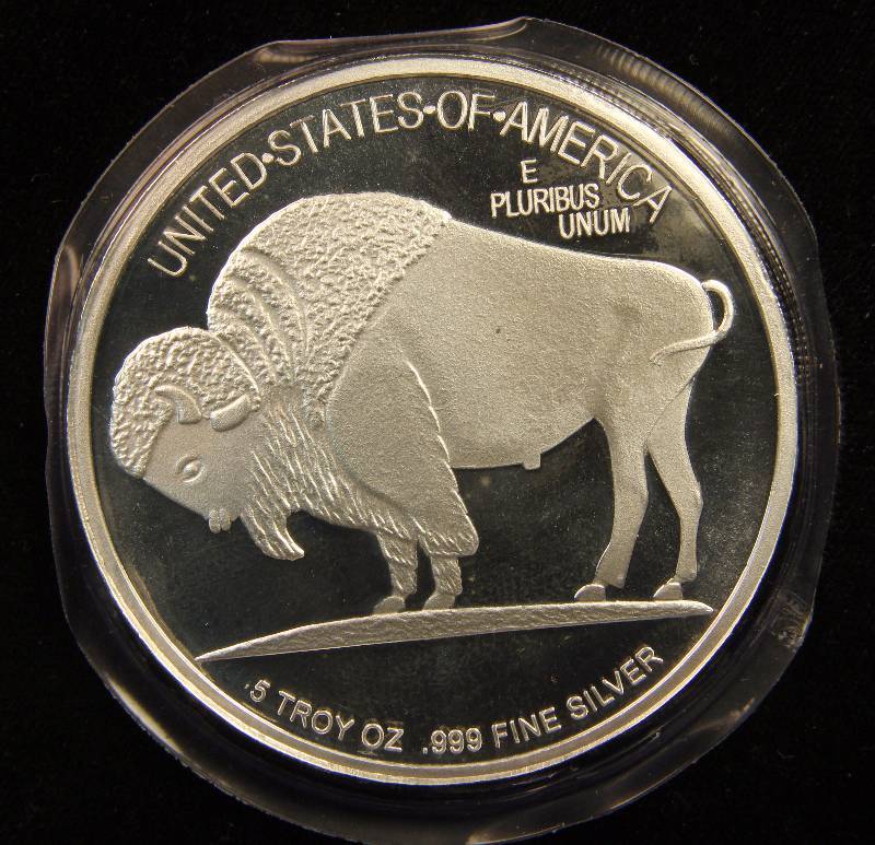 5 TROY Oz. .999 FINE SILVER ROUND INDIAN-BUFFALO DESIGN SEALED