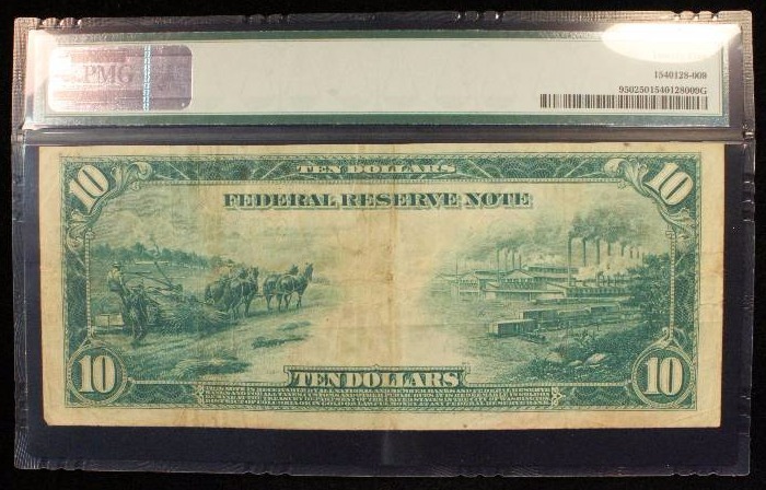 1914 $10 FEDERAL RESERVE NOTE US CURRENCY VF25 PMG CERTIFIED