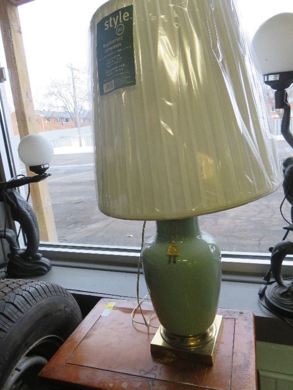 Green lamp with shade