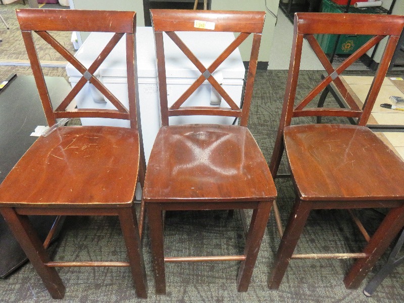 lot of 3 tall wooden chairs