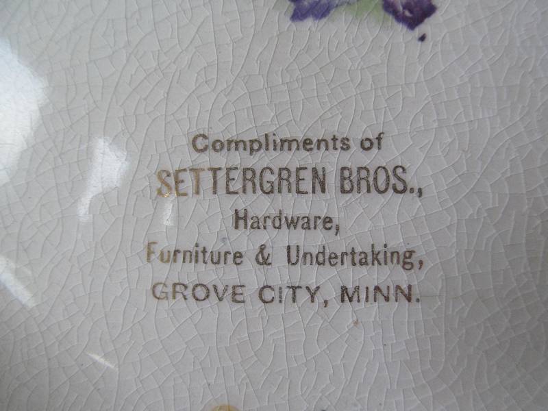 Settergren Bros., Advertising Plate, Grove City Minn.
