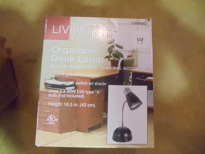 lot 19 image: NEW Living Accents Desk Lamp Organizer Black w Chrome 3388667