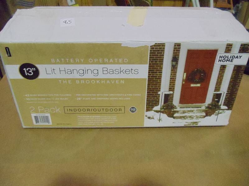 lot 85 image: NEW 2 Pack Battery Operated 13 in Lit Hanging Baskets