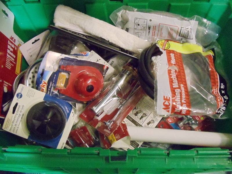 lot 127 image: NEW Large Lot Misc Plumbing Parts and Supplies Entire Contents of Bin GREEN BIN NOT INCLUDED