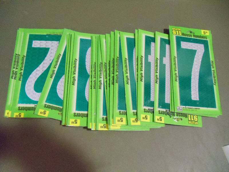 lot 179 image: NEW Lot Hy-Co 5 in High Visibility House Numbers May Not be Complete Set Please Inspect