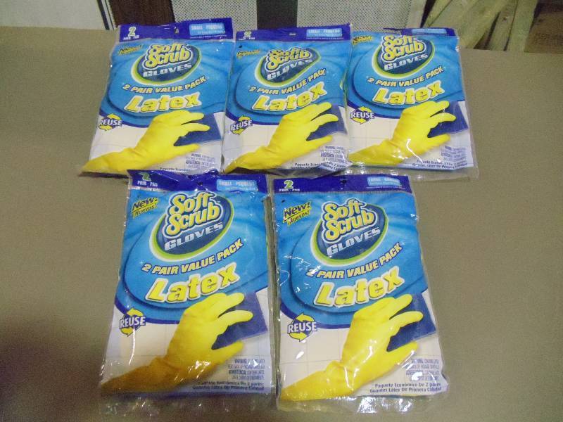 lot 257 image: New Qty 5 Packages of 2 Pair Each Soft Scrub Reusable Latex Gloves, Yellow