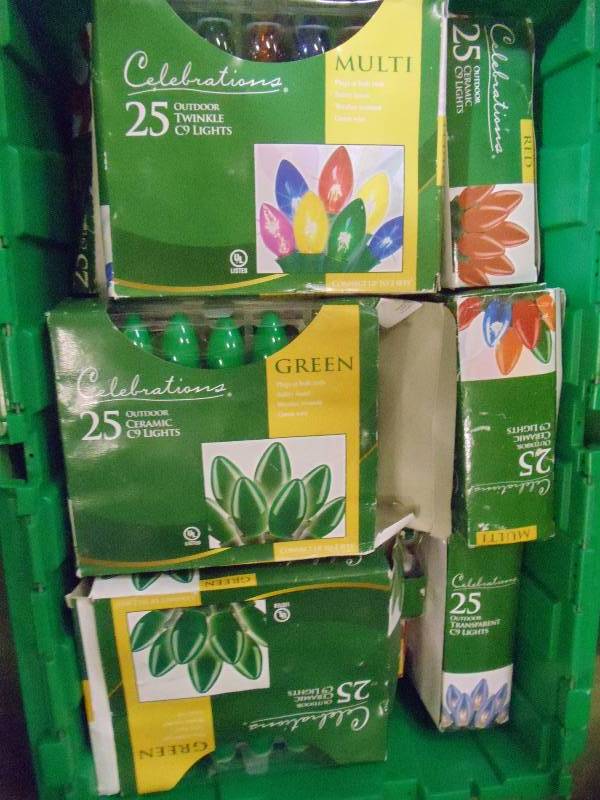 lot 345 image: NEW Entire Bin Approx 12 Boxes Xmas Lights  GREEN BIN NOT INCLUDED