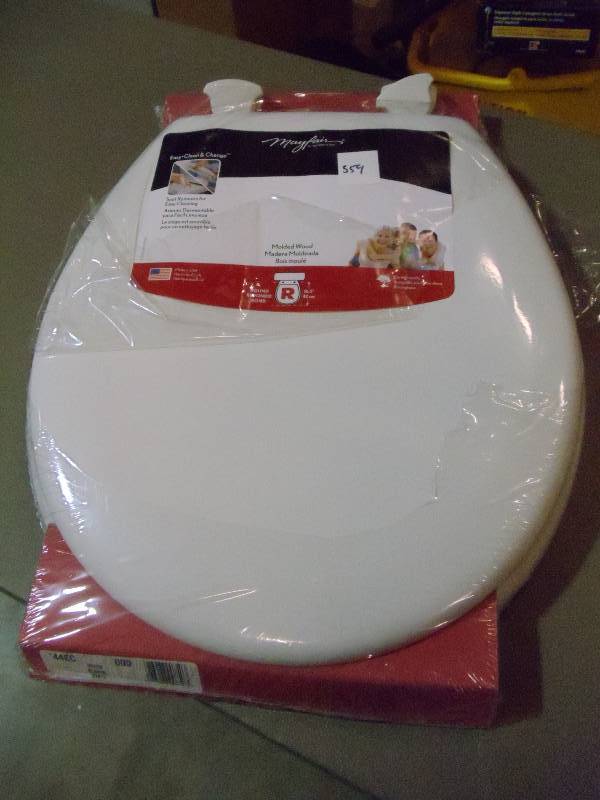 lot 359 image: NEW Mayfield Round Front Toilet Seat, White, Easy Change Easy Clean, Molded Wood