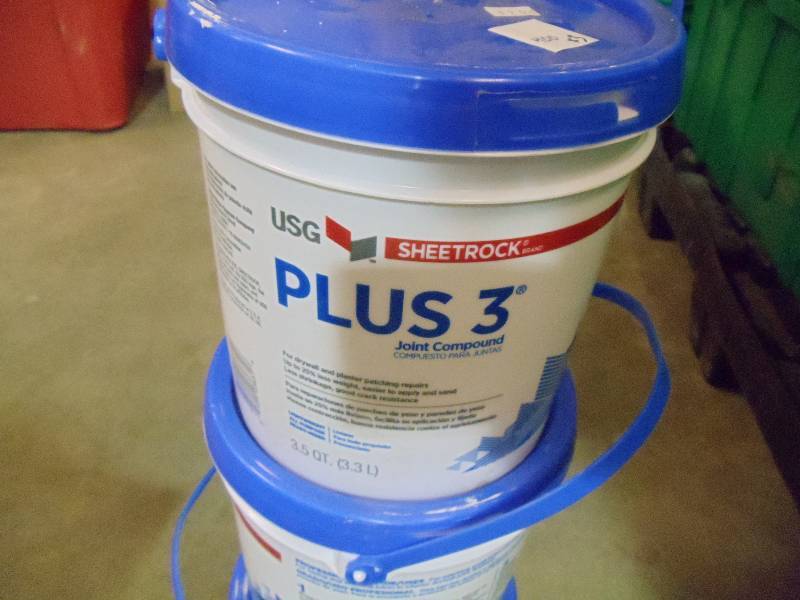 lot 400 image: NEW Qty 3 Buckets Sheetrock Brand Plus 3 Joint Compound