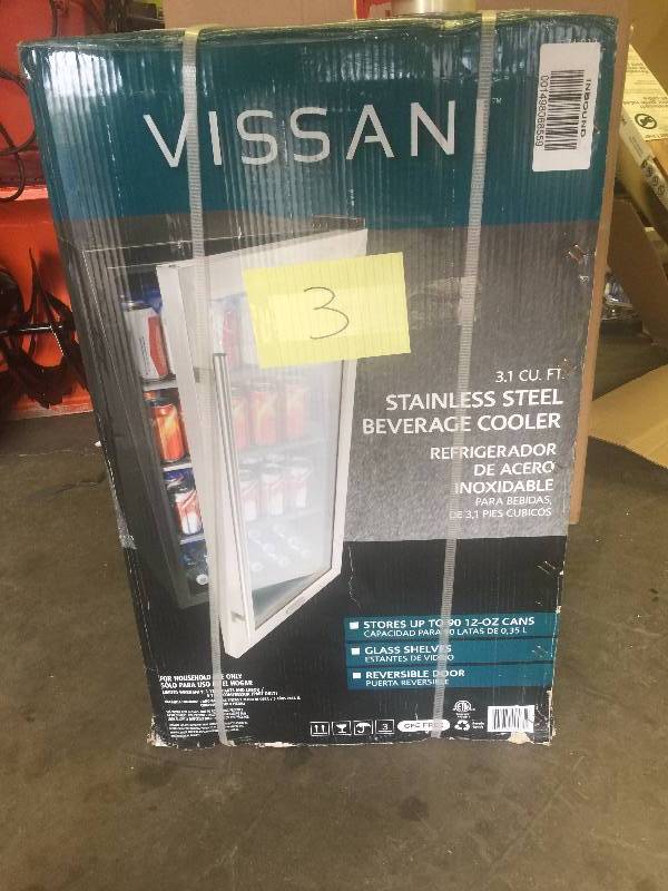 lot 3 image: Vissani 17 in. Wide 90 cans Beverage Cooler in Stainless Steel New