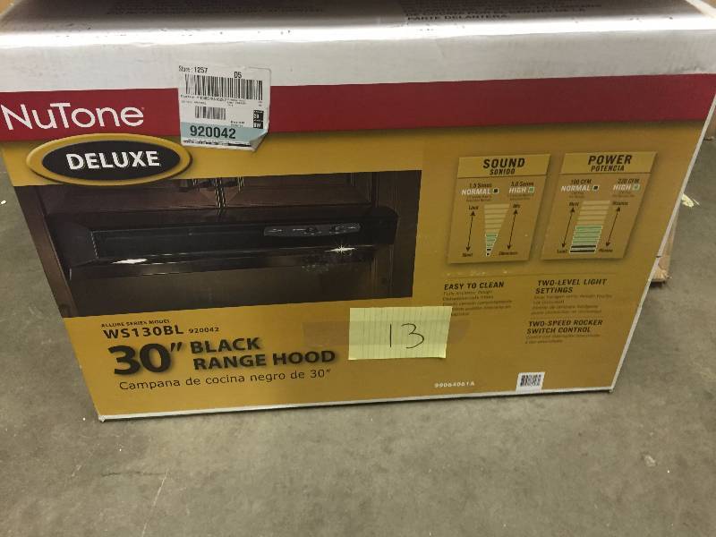 lot 13 image: Nutone Allure I Series 30 in. Convertible Range Hood in Black small dent new