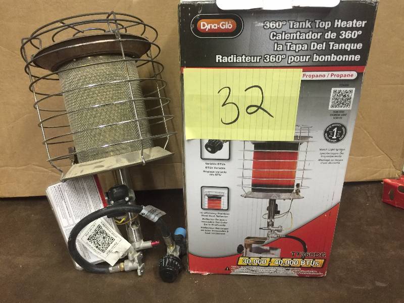 lot 32 image: Dyna Glo Tank Top Heater 30,000 - 40,BTUs not tested