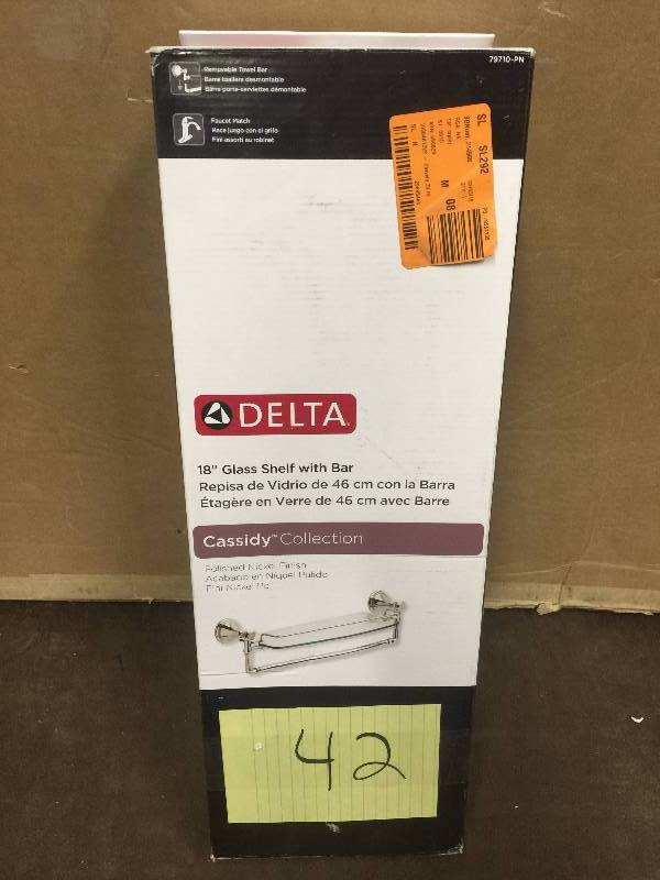 lot 42 image: Delta 18 Glass Shelf with Bar New