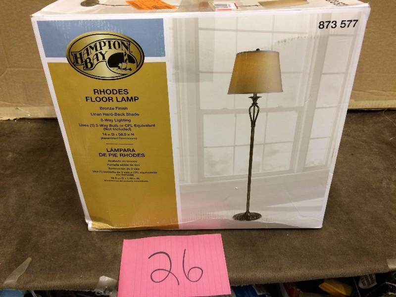 lot 26 image: Hampton Bay Rhodes 58-12 in. Bronze Floor Lamp New