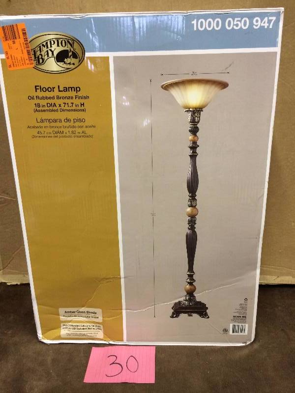 lot 30 image: Hampton Bay 71.5 in. Dark Oil Rubbed Bronze Torchiere with Marble Accent-JD-AU10017 New