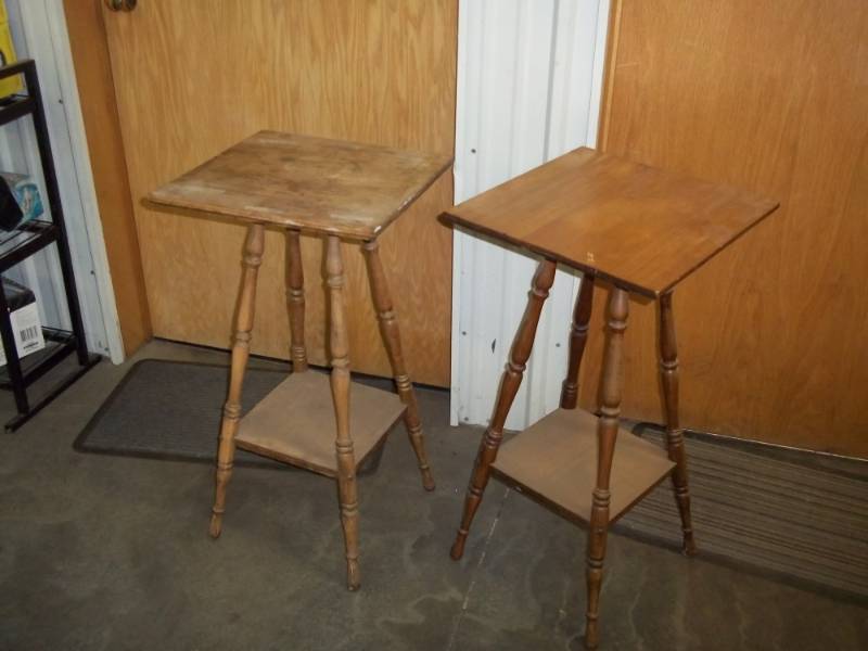 lot 31 image: 2 wood plant stands tables are 16 x 16, 30 high