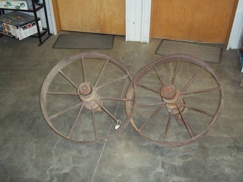 lot 34 image: pair of antique 28 rims with hubs