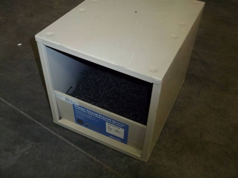 lot 75 image: metal storage box with 2 12 sheet rock screws 35lbs total weight with box