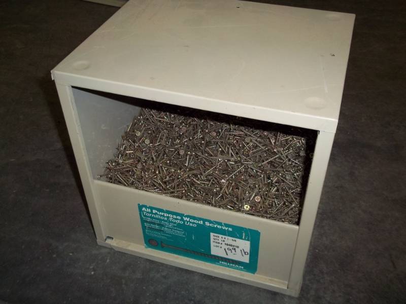 lot 76 image: metal storage box with 1 12 wood screws 38lbs total weight with box