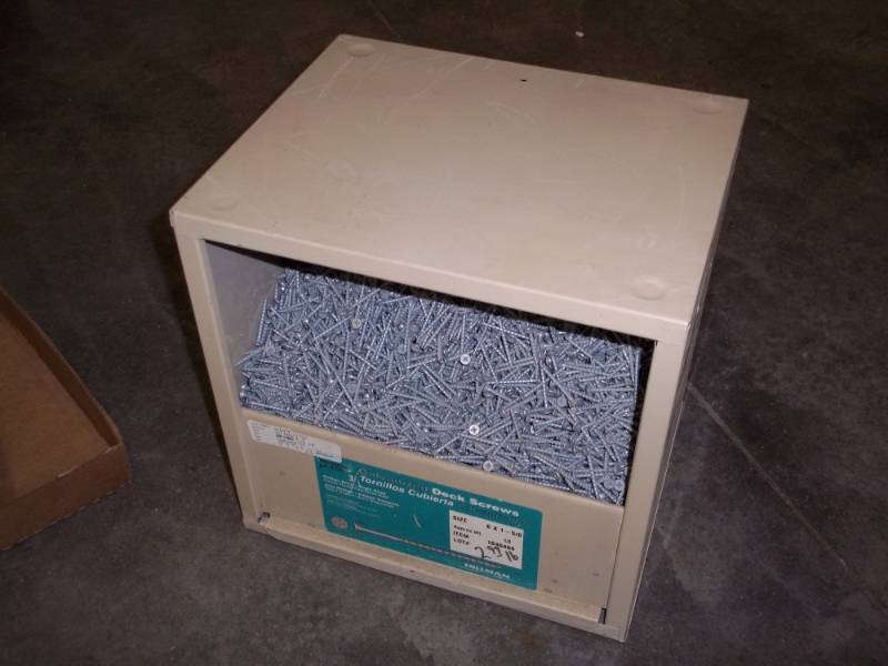 lot 77 image: metal storage box with 1 12 deck screws 61lbs total weight with box