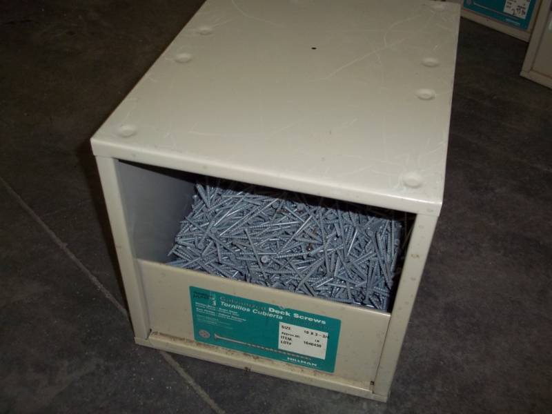 lot 82 image: metal storage box with 3 34 deck screws 40lbs total weight with box